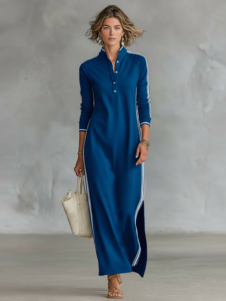 Friederike | Sweat Maxi Kleid Knopfkragen