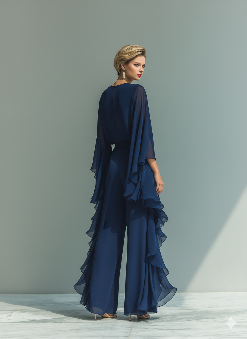Klara | Marineblau Chiffon Set Rüschen