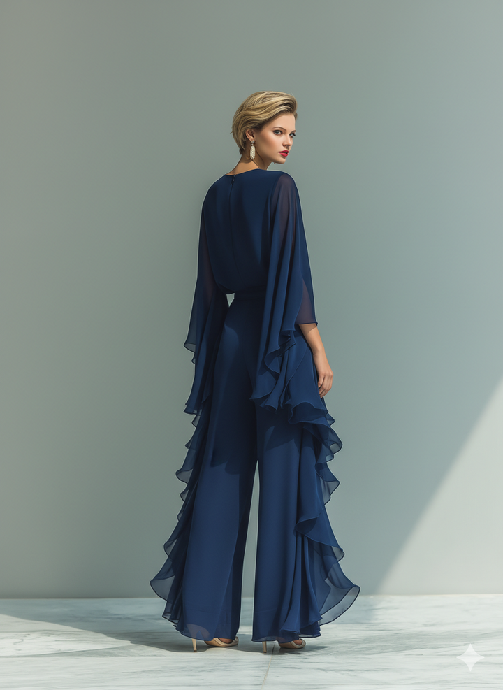 Klara | Marineblau Chiffon Set Rüschen