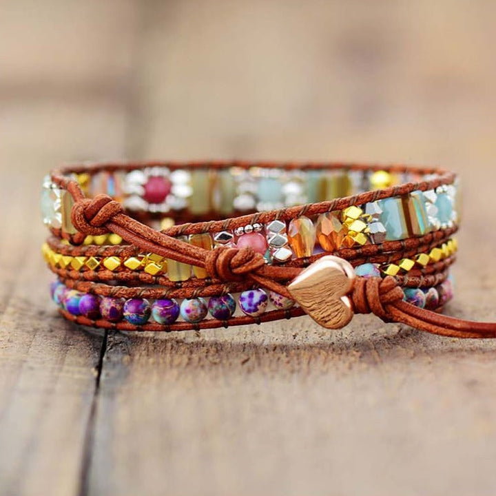Natürlicher Rhodonit- & Jasper-Wickelarmband