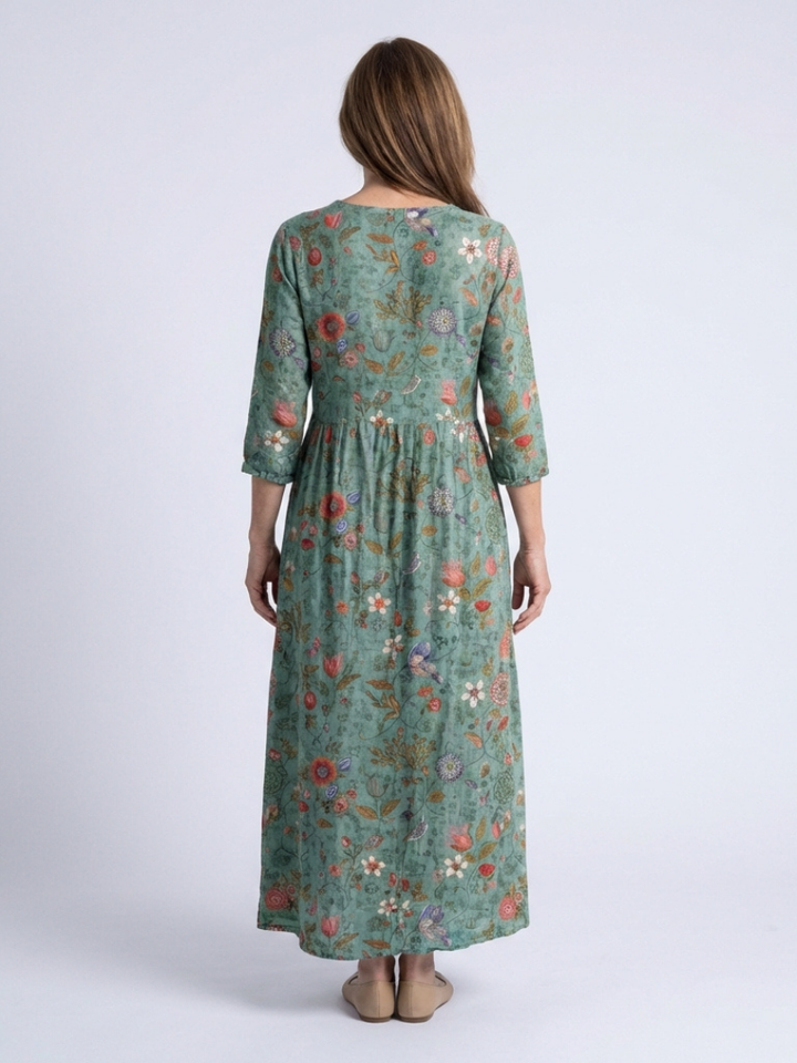 Marina | Florales V-Ausschnitt Maxikleid mit drei Viertelärmeln