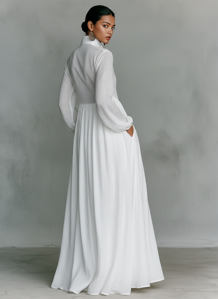 Brunhilde | Patchwork Leinen Maxi Kleid Stehkragen