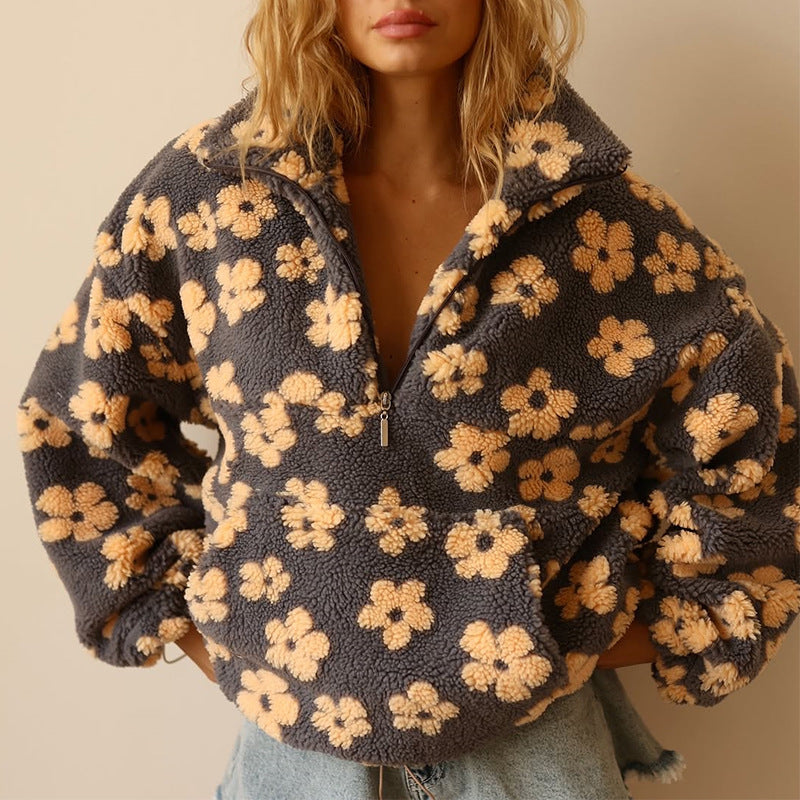 Rebekka | Warmer Fleece-Pullover mit Blumenprint