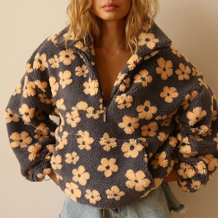 Rebekka | Warmer Fleece-Pullover mit Blumenprint