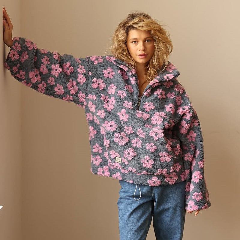 Rebekka | Warmer Fleece-Pullover mit Blumenprint
