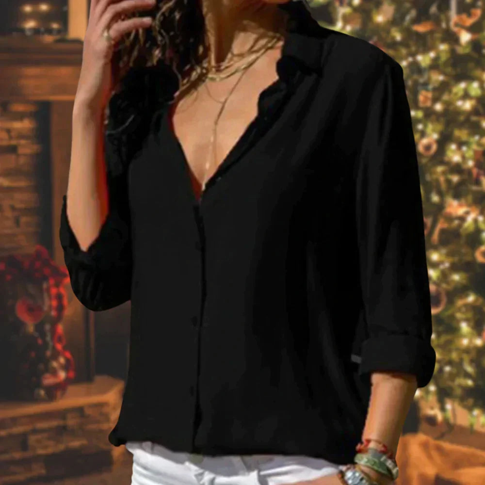 Clara | Damen Satin Bluse Langarm Elegant Hemdbluse Business