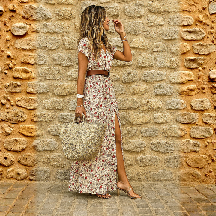Justine™ – Lange, fließende Boho-Robe mit Gürtel