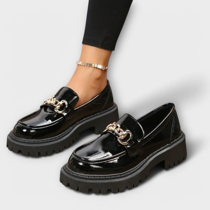 Trendige Damen Plateau Loafer mit Schnalle