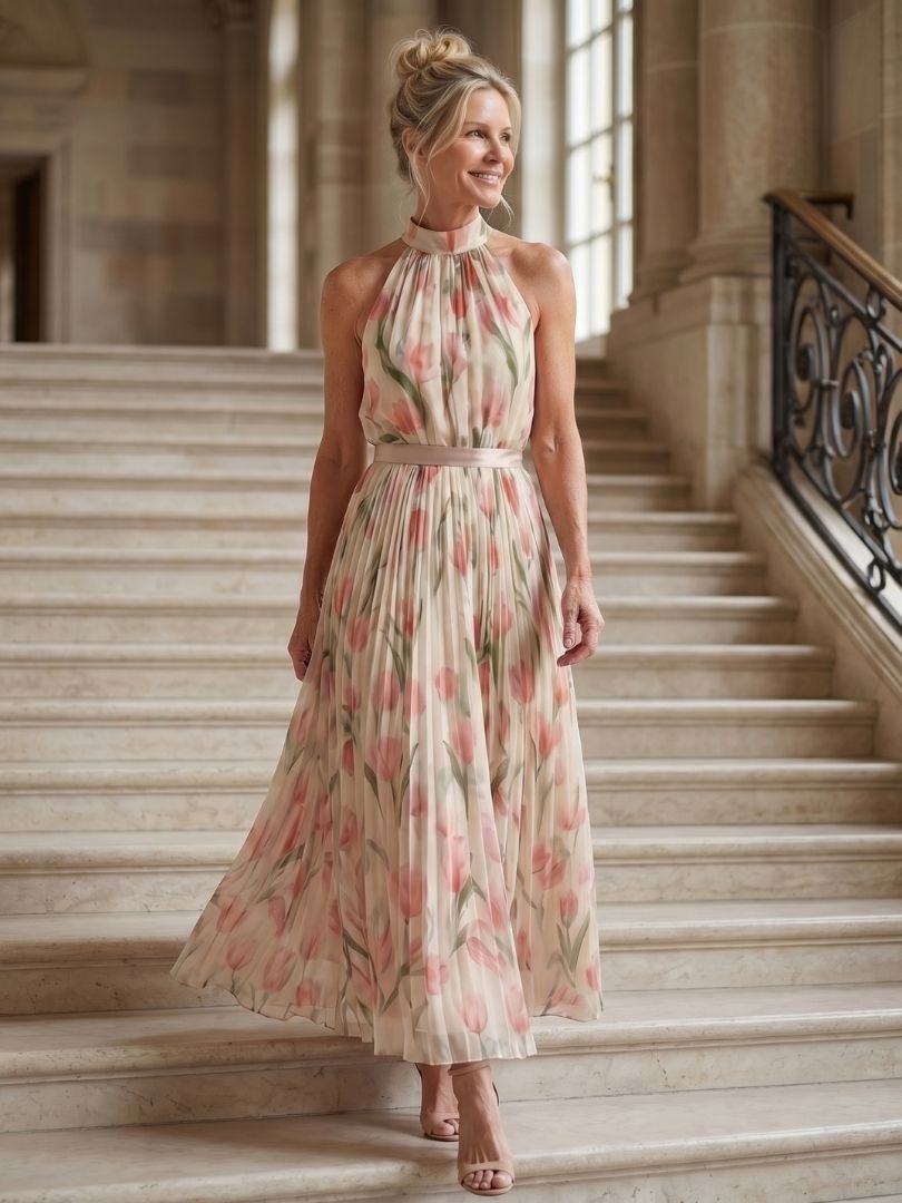 Aurelle | Halterneck Blumenkleid Midi