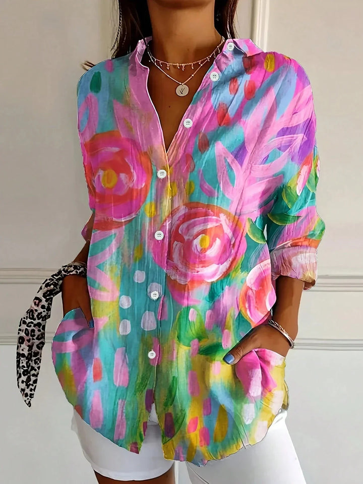Frida | Damen Hemdbluse Langarm Buntes Muster Oversized