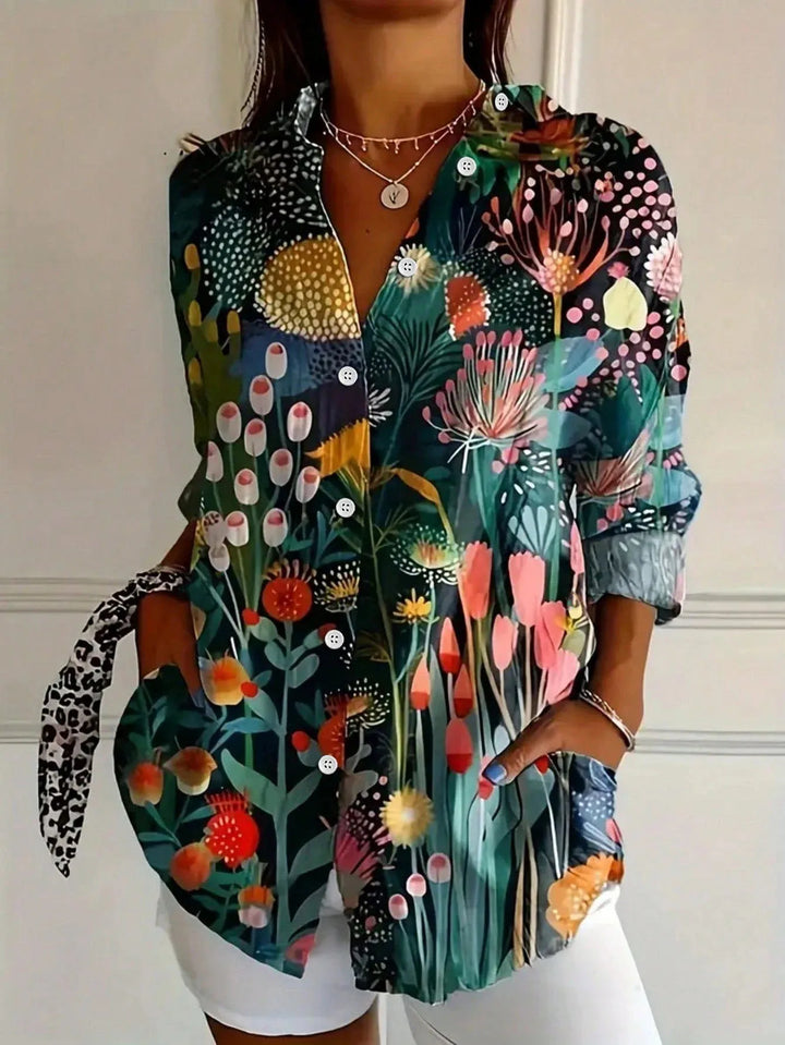 Frida | Damen Hemdbluse Langarm Buntes Muster Oversized
