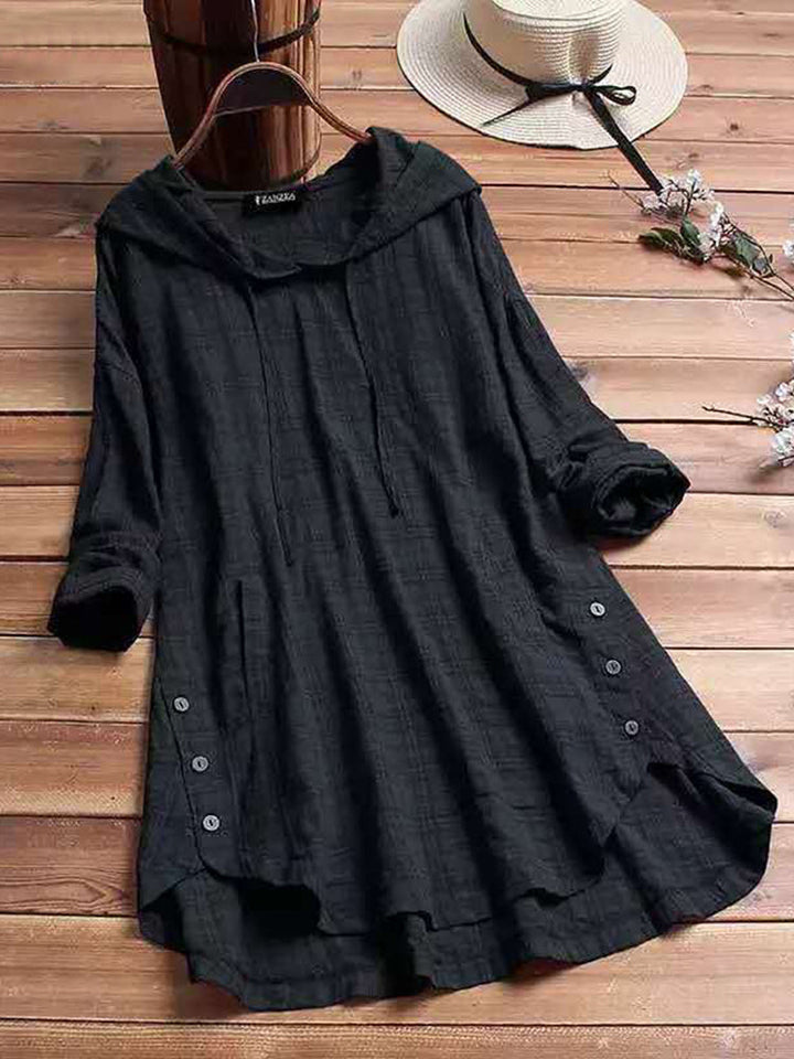 Amilla | Damen Kapuzenbluse Langarm Knöpfe Casual