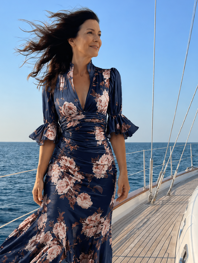 Anastasia | Asymmetrisches langes Kleid aus grünem Satin