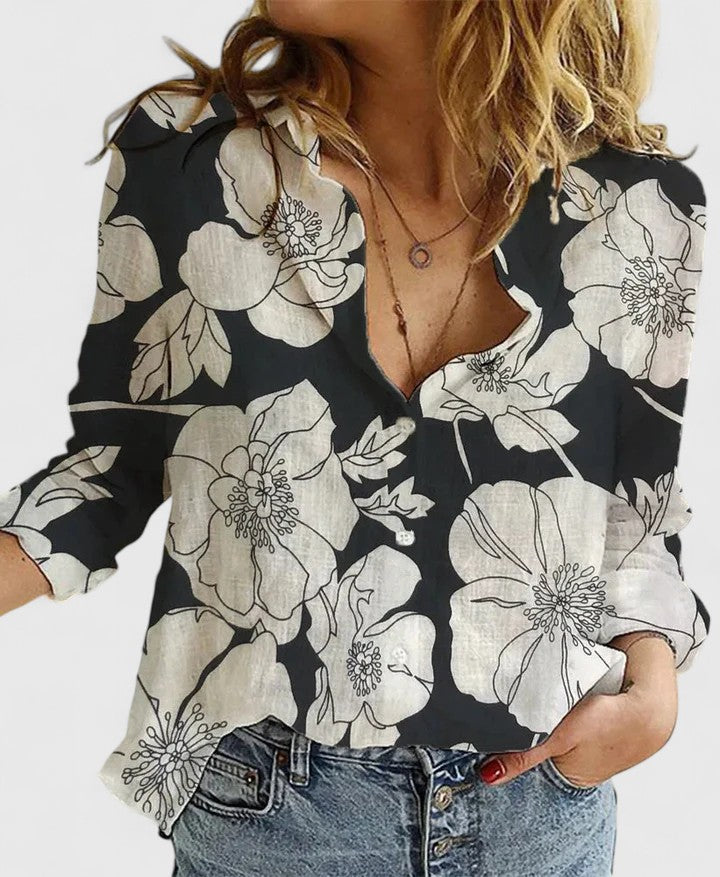 Nadia | Damen Bluse Langarm Knopfleiste Hemdkragen Sommerbluse