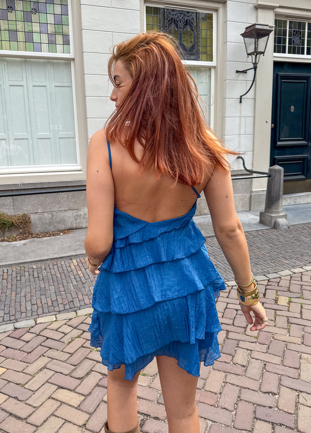 Mini Kleid Damen Rüschen Asymmetrisch Schulterträger Casual Sommer