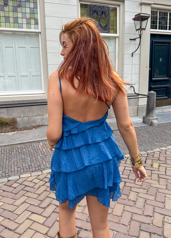 Mini Kleid Damen Rüschen Asymmetrisch Schulterträger Casual Sommer