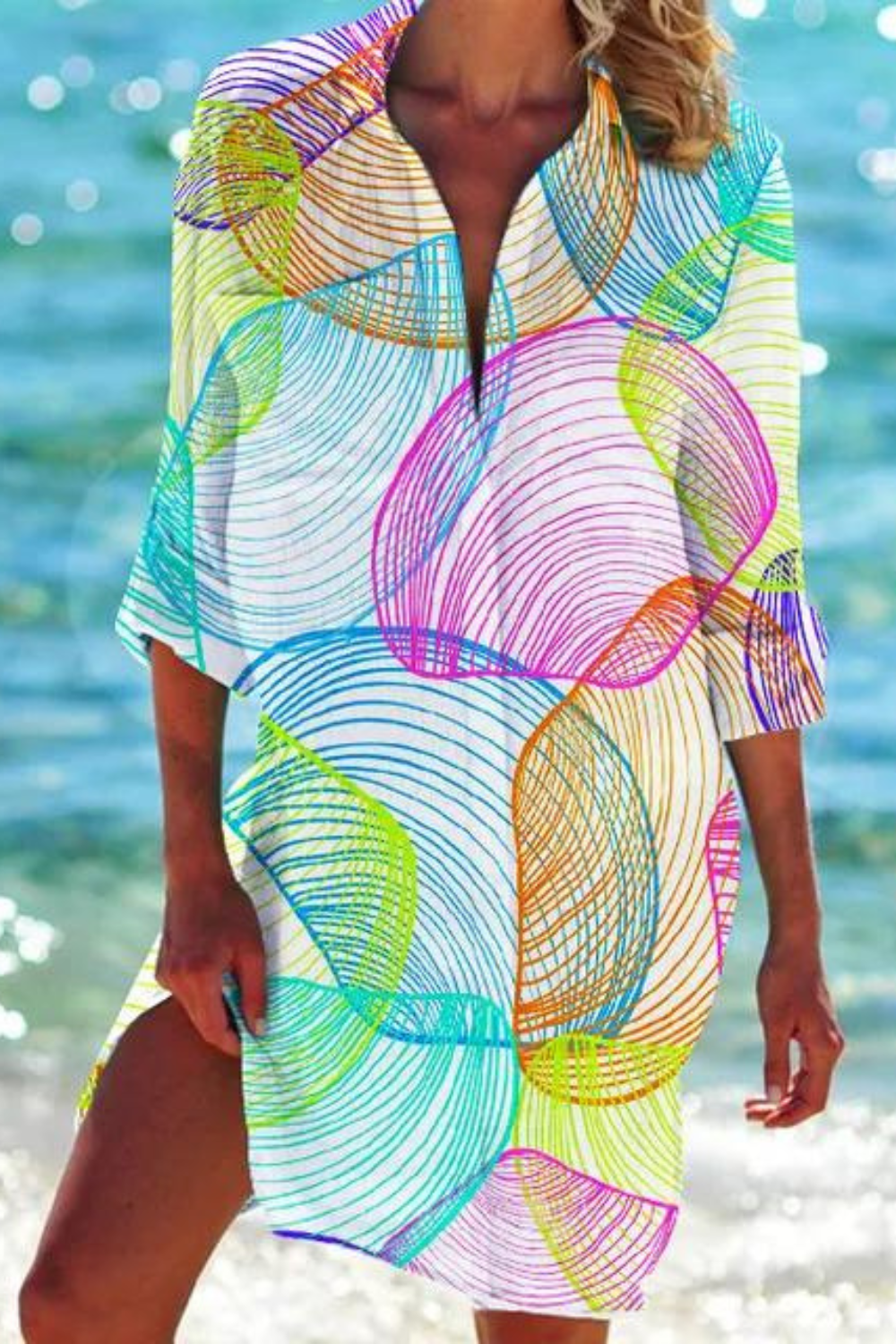 Cerena | Damen Strandbluse Hemdkragen Maritimer Print