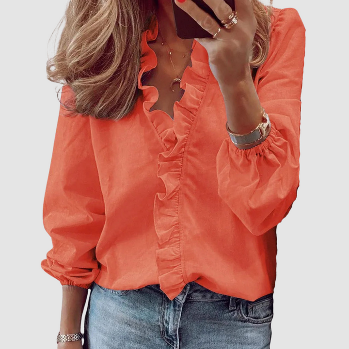 Clementine | Damen Florale Rüschen Langarmbluse