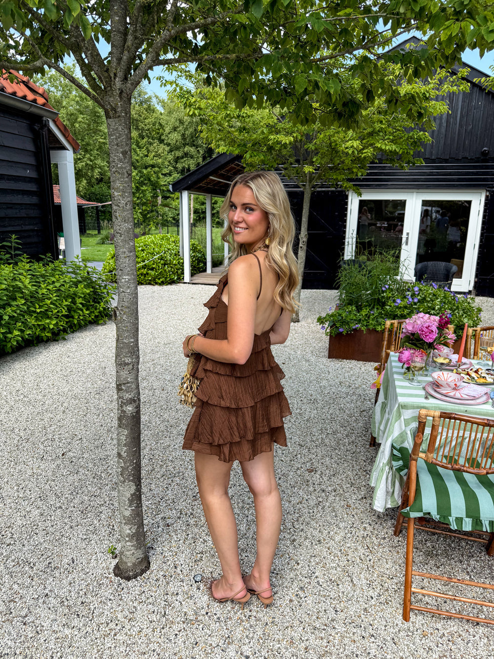 Mini Kleid Damen Rüschen Asymmetrisch Schulterträger Casual Sommer