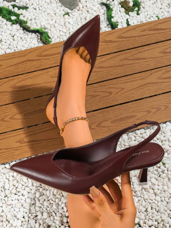AMIRA™ - Damen PU-Leder Slingback-Absätze Einfache einfarbige spitze Pumps