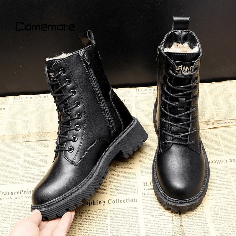 Elegante Winterstiefel aus schwarzem Leder