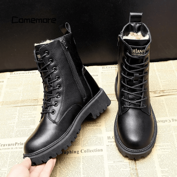 Elegante Winterstiefel aus schwarzem Leder