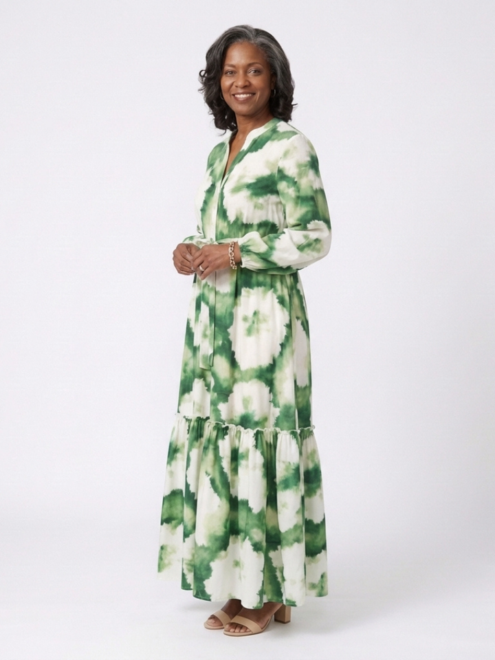 Sabine | Maxikleid mit langen Ärmeln und Taillenknoten