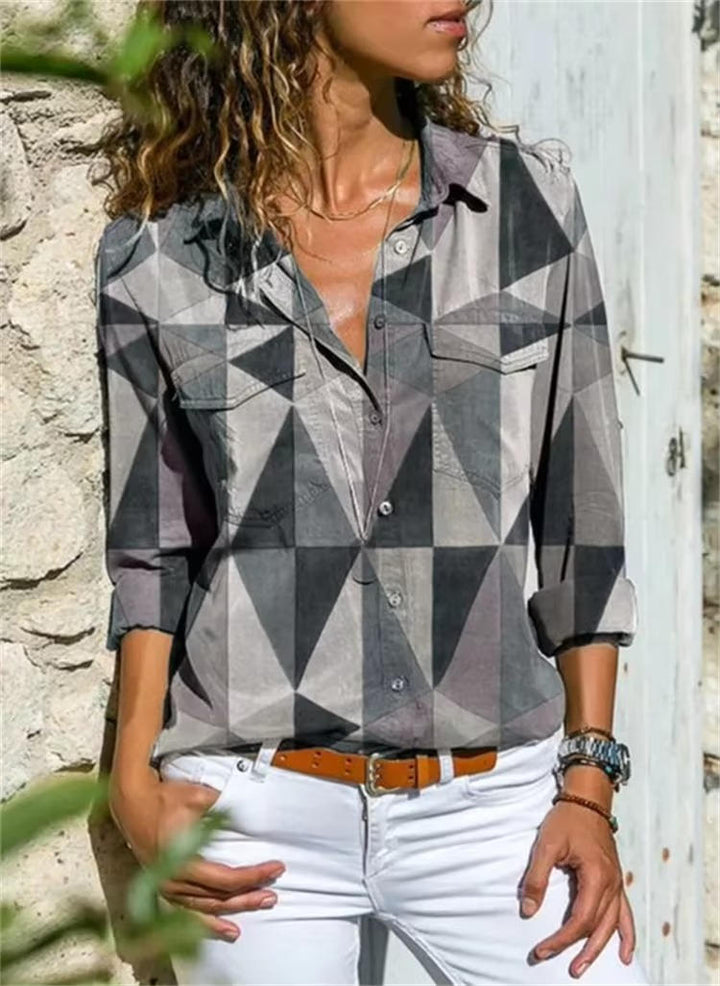 Frida | Damen Hemdbluse mit geometrischem Print, Langarm bunt