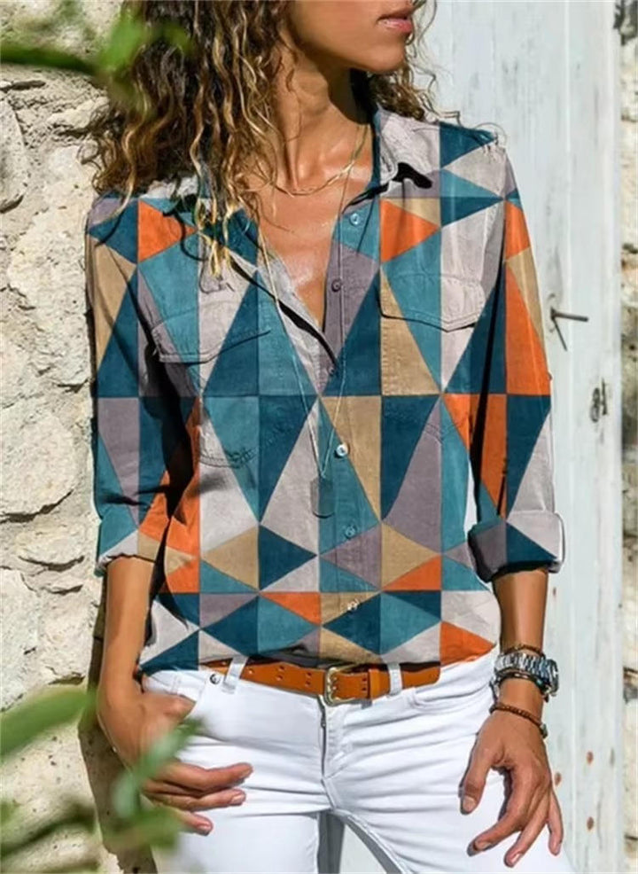 Frida | Damen Hemdbluse mit geometrischem Print, Langarm bunt