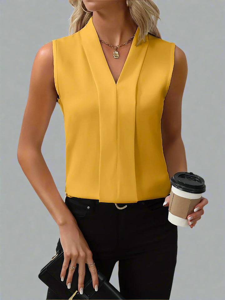Claida | Damen Ärmellose Bluse V-Ausschnitt Unifarbe