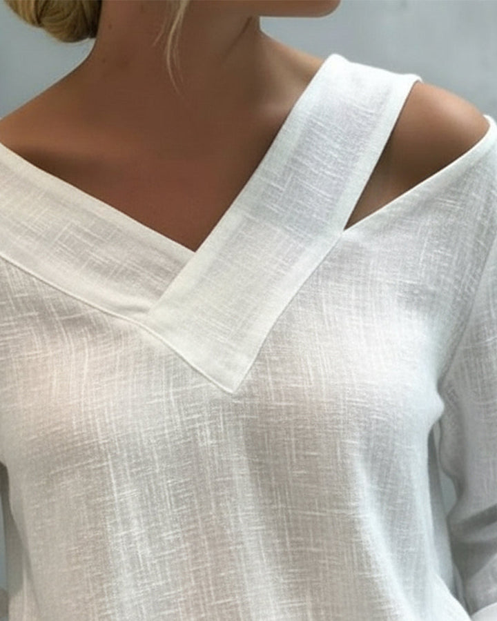Léa | Damen Top Asymmetrischer V-Ausschnitt Langarm Oberteil