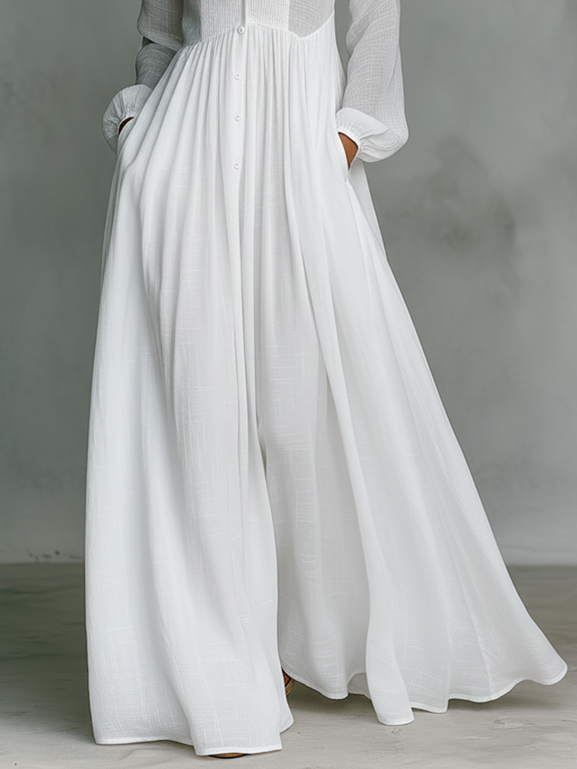 Brunhilde | Patchwork Leinen Maxi Kleid Stehkragen