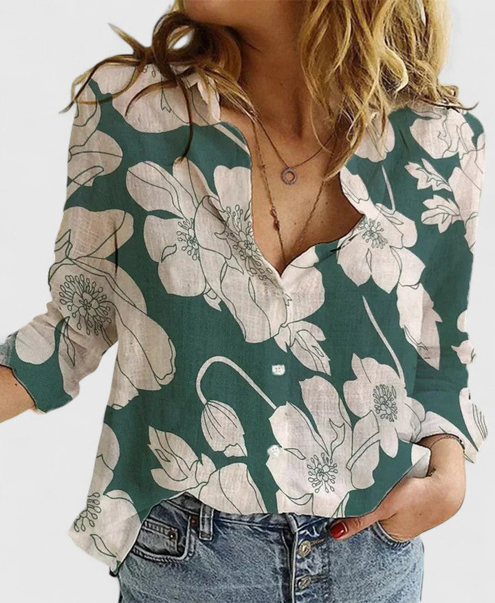 Nadia | Damen Bluse Langarm Knopfleiste Hemdkragen Sommerbluse