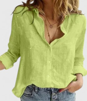 Nadia | Damen Bluse Langarm Knopfleiste Hemdkragen Sommerbluse