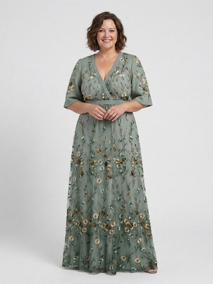 Élodie – Lange Blumenkleid mit V-Ausschnitt
