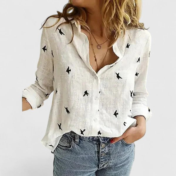 Nadia | Damen Bluse Langarm Knopfleiste Hemdkragen Sommerbluse