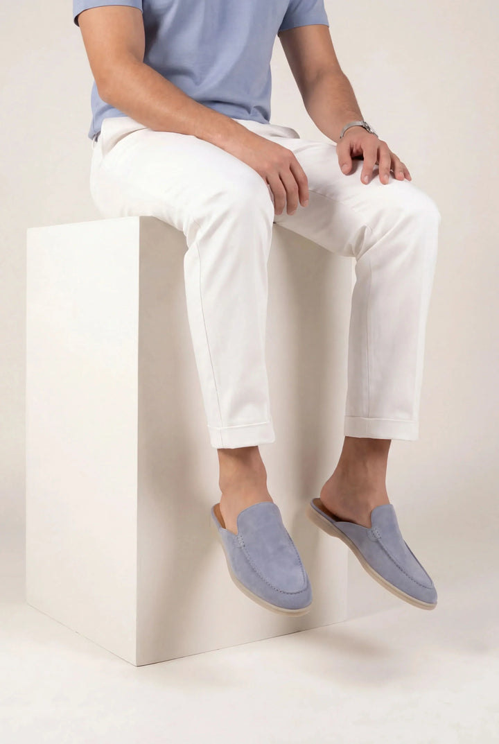 Baby Blue Wildleder Yacht Mule
