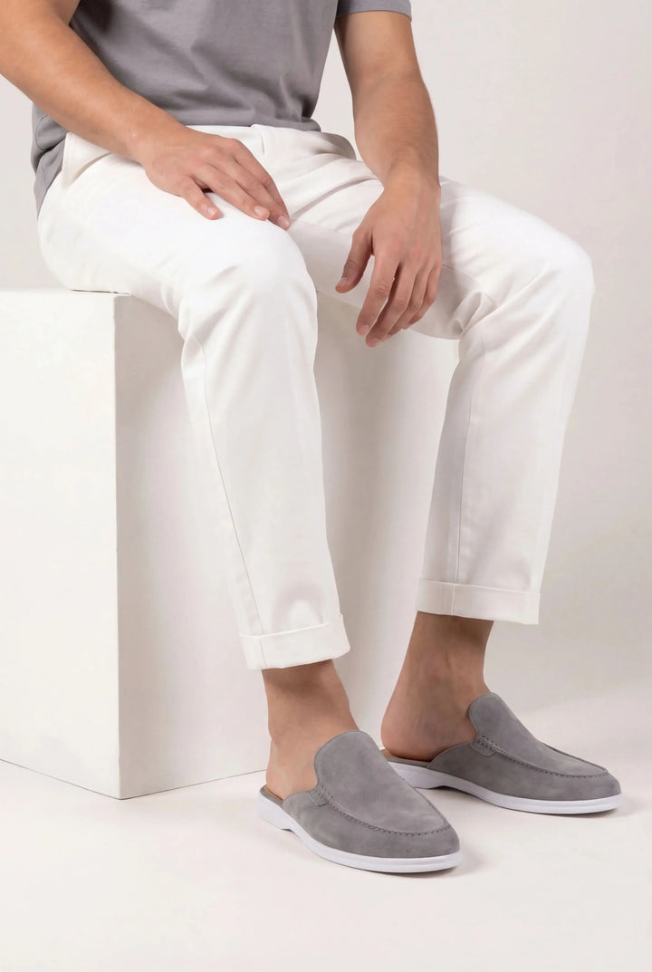 Grauer Wildleder Yacht Mule
