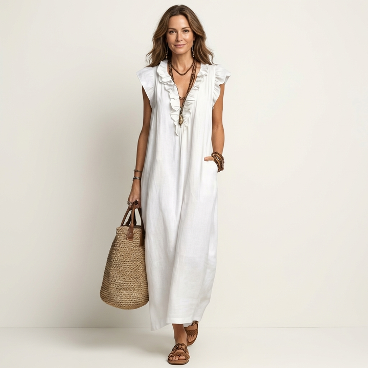 Josette | Rüschenshirt V-Ausschnitt Maxikleid