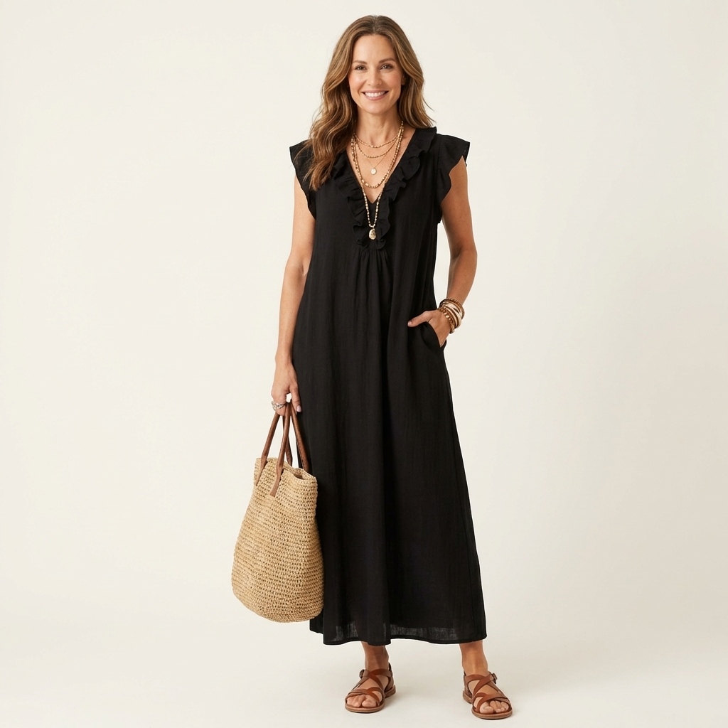 Josette | Rüschenshirt V-Ausschnitt Maxikleid