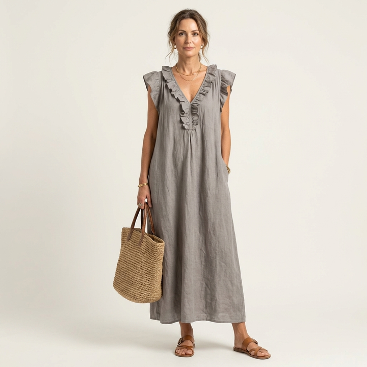 Josette | Rüschenshirt V-Ausschnitt Maxikleid