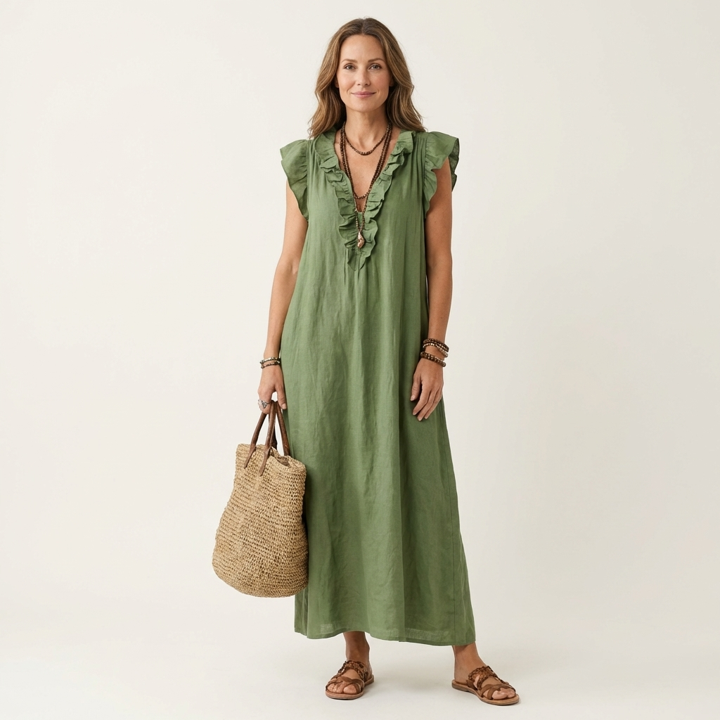 Josette | Rüschenshirt V-Ausschnitt Maxikleid