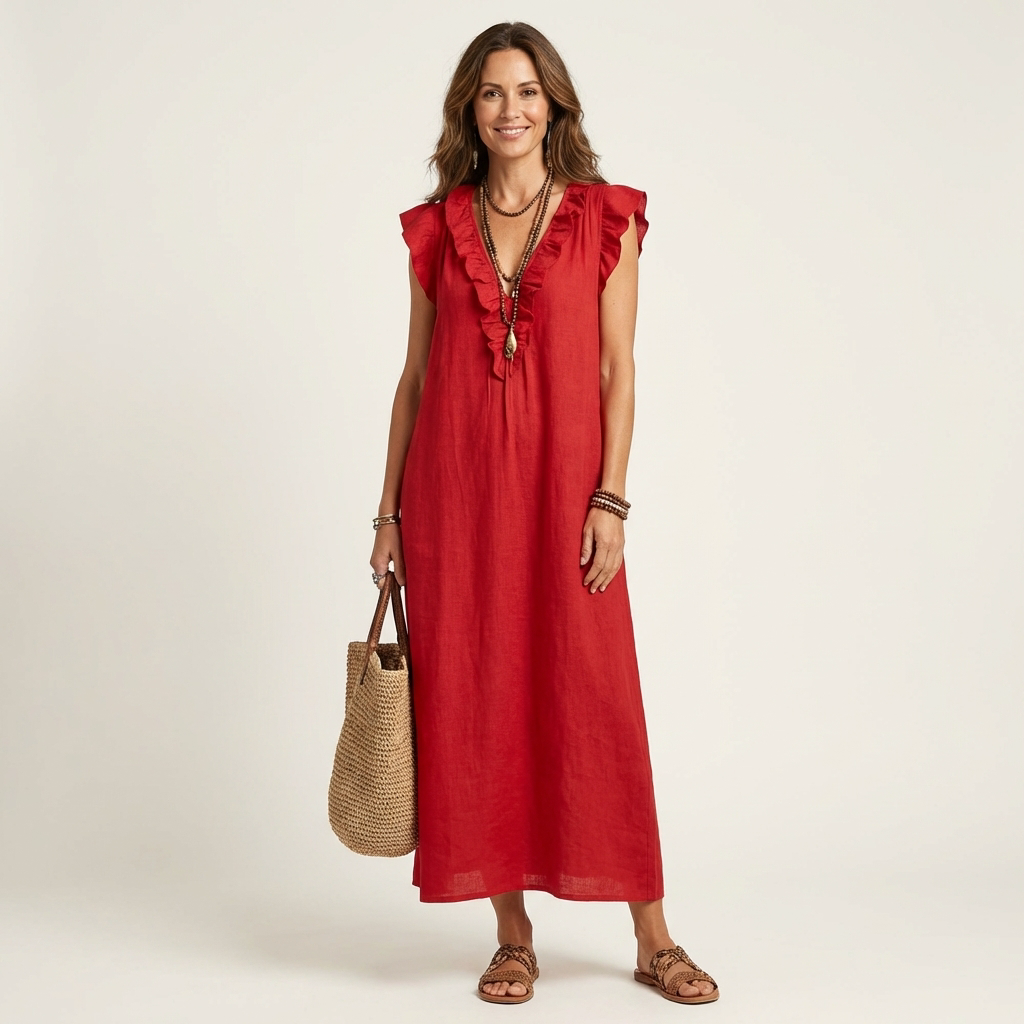 Josette | Rüschenshirt V-Ausschnitt Maxikleid