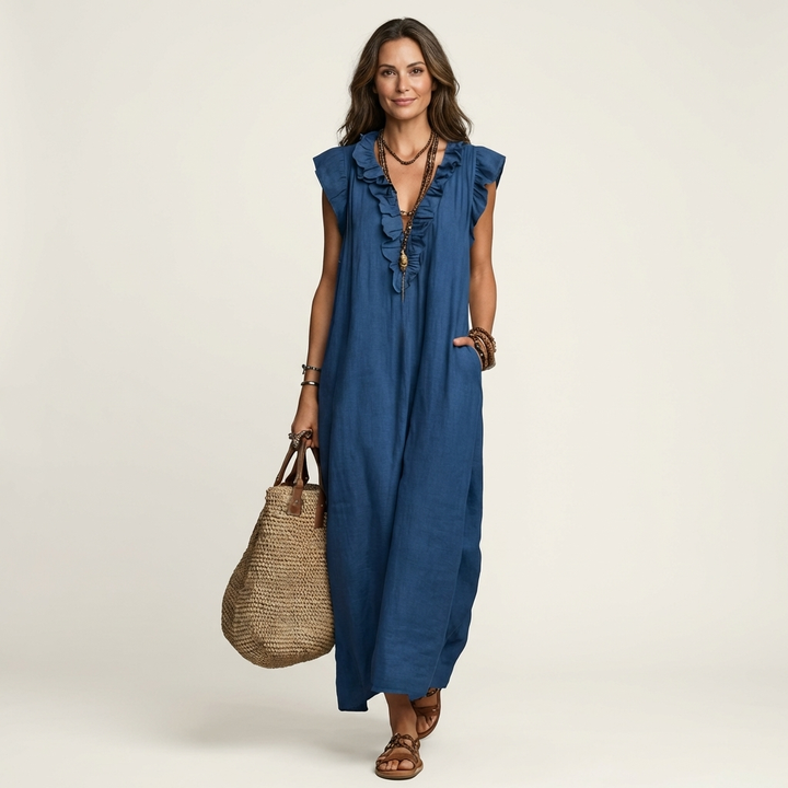 Josette | Rüschenshirt V-Ausschnitt Maxikleid
