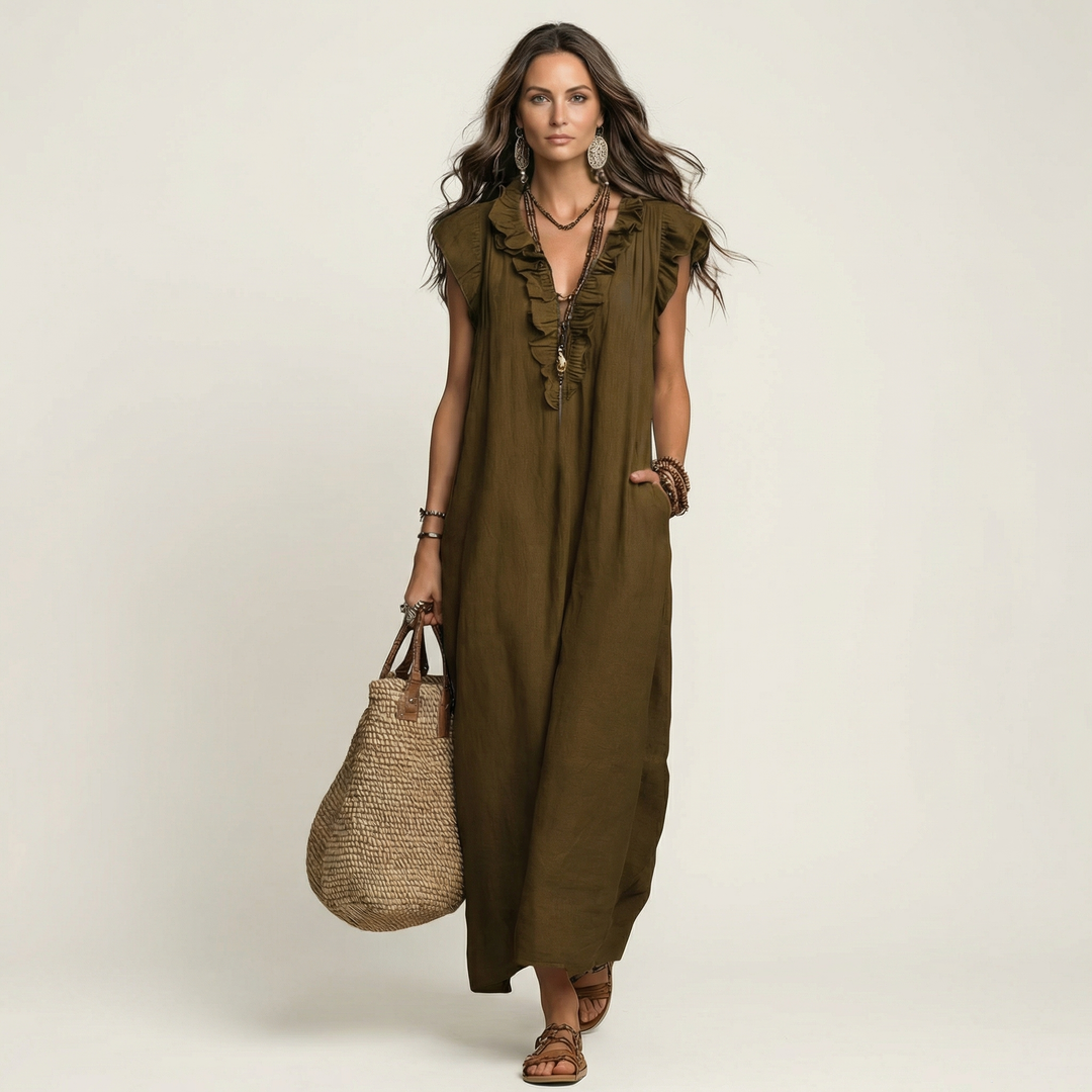 Josette | Rüschenshirt V-Ausschnitt Maxikleid