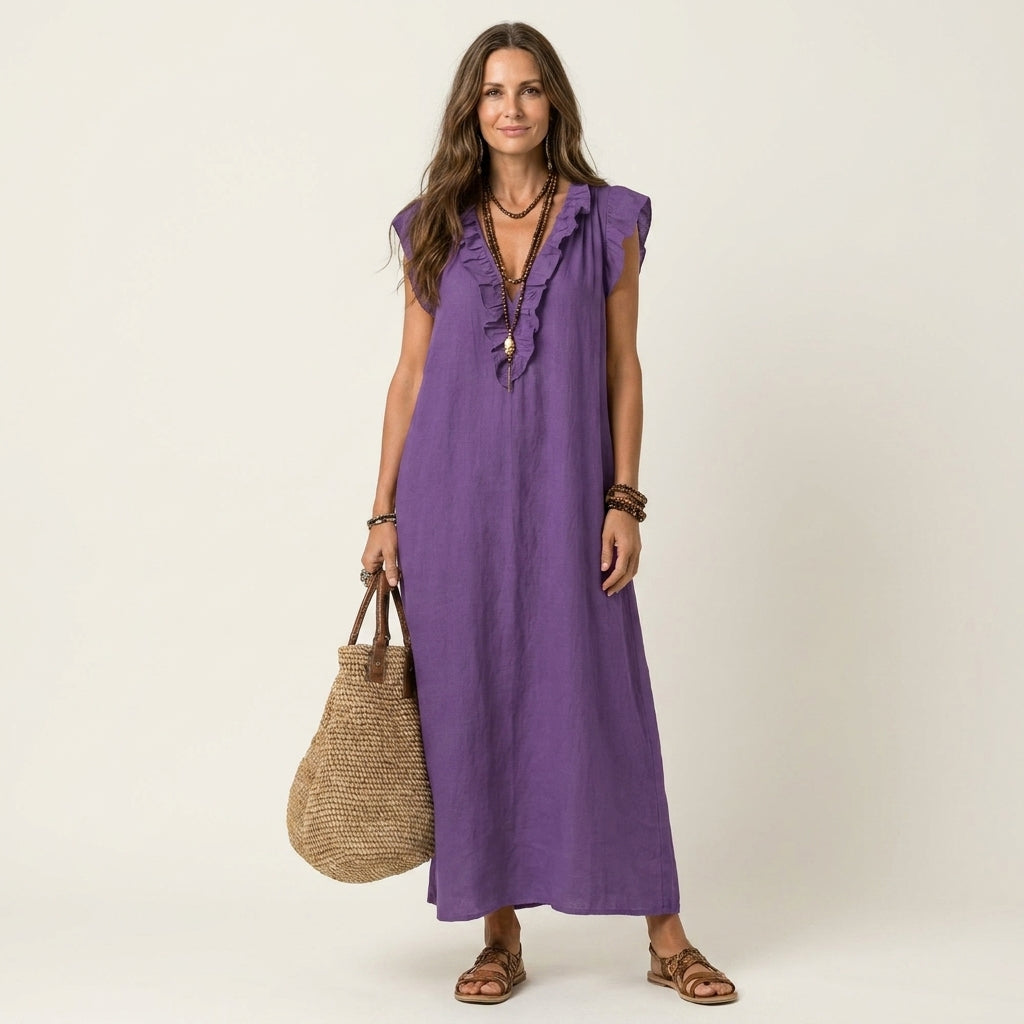 Josette | Rüschenshirt V-Ausschnitt Maxikleid