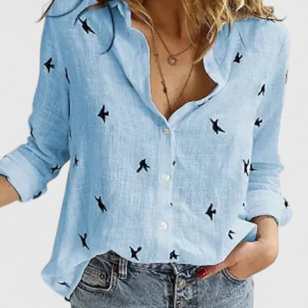 Nadia | Damen Bluse Langarm Knopfleiste Hemdkragen Sommerbluse