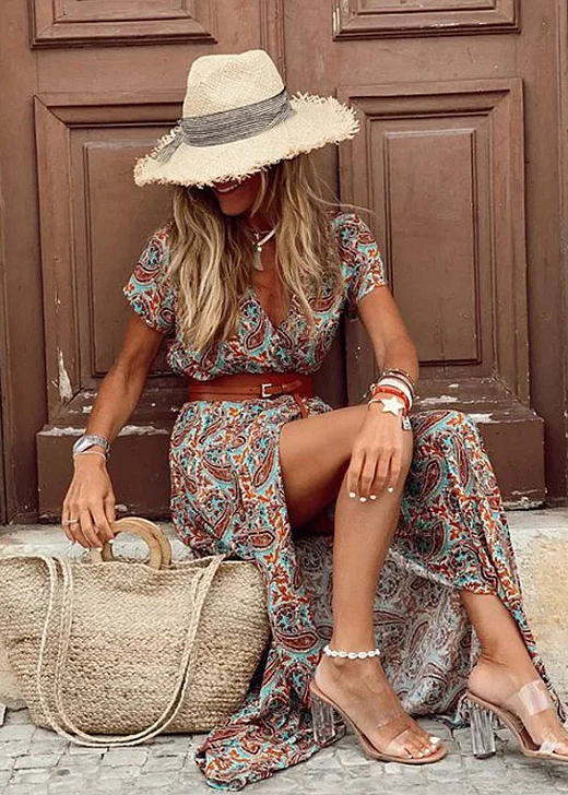 Justine™ – Lange, fließende Boho-Robe mit Gürtel
