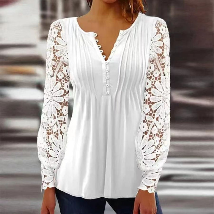 Karoline | Damen Bluse Blumendruck 3/4-Arm V-Ausschnitt