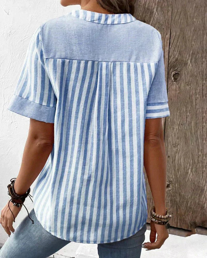 Lola | Damen T-Shirt Kurzarm Gestreift mit Knopfleiste